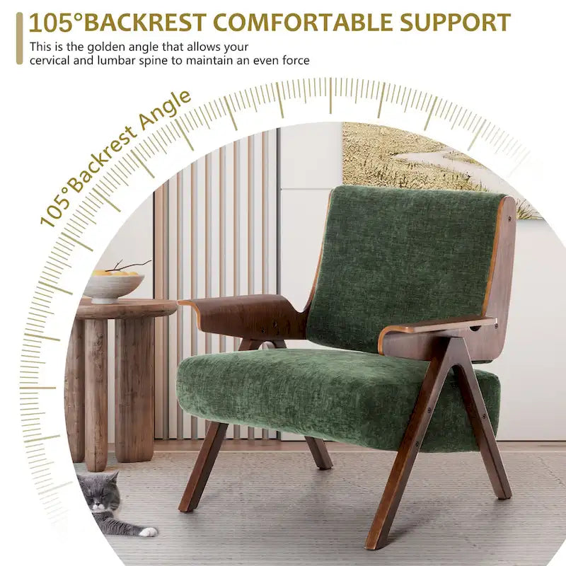 Mid Century Modern Accent Chair with Oak Legs and High-Density Foam Seat