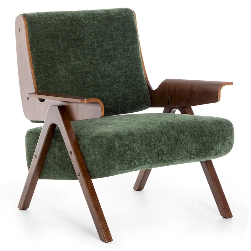 Mid Century Modern Accent Chair with Oak Legs and High-Density Foam Seat