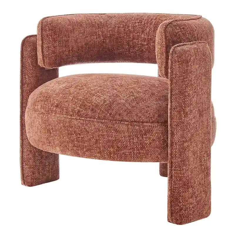 Curved Accent Arm Chair with Chenille Fabric and Round Low Seat