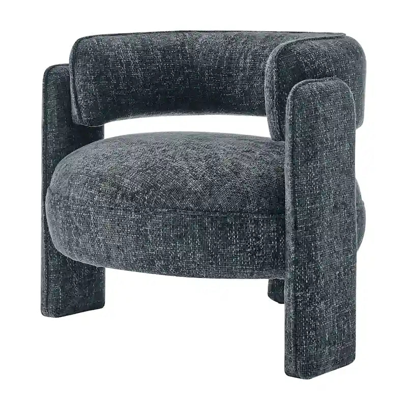 Curved Accent Arm Chair with Chenille Fabric and Round Low Seat