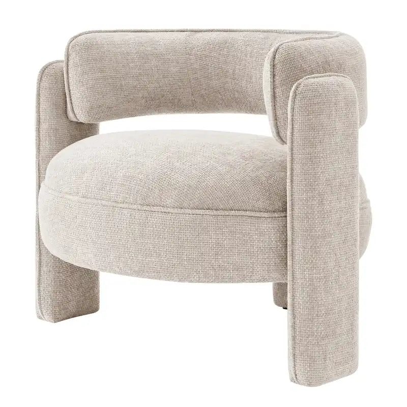 Curved Accent Arm Chair with Chenille Fabric and Round Low Seat