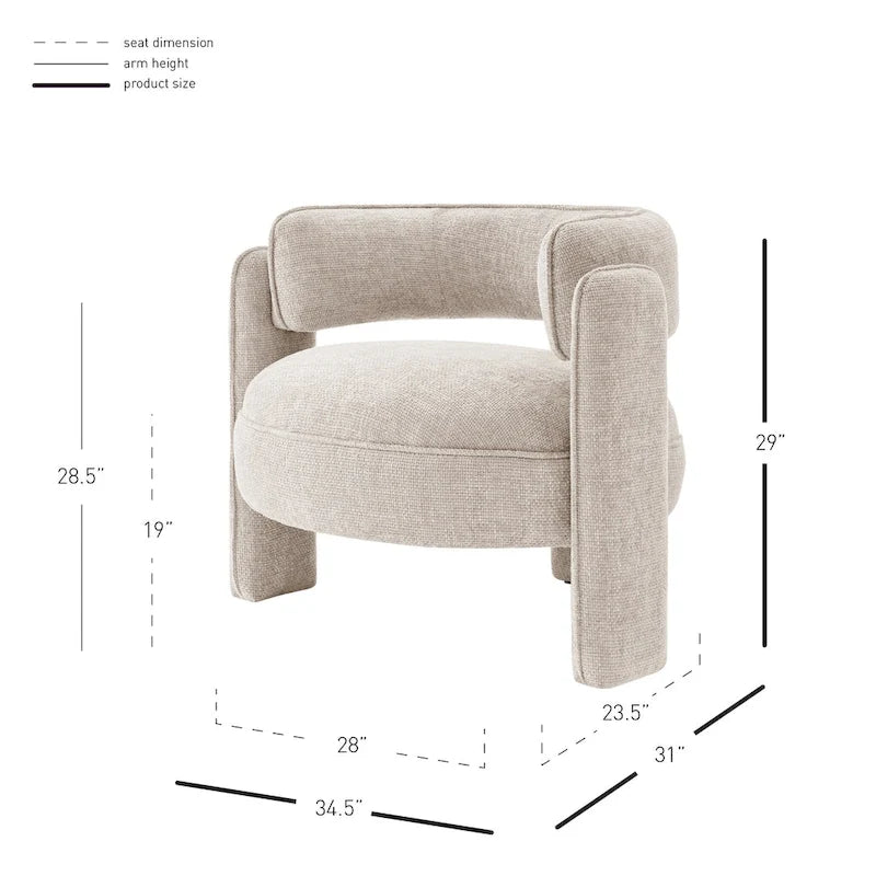 Curved Accent Arm Chair with Chenille Fabric and Round Low Seat