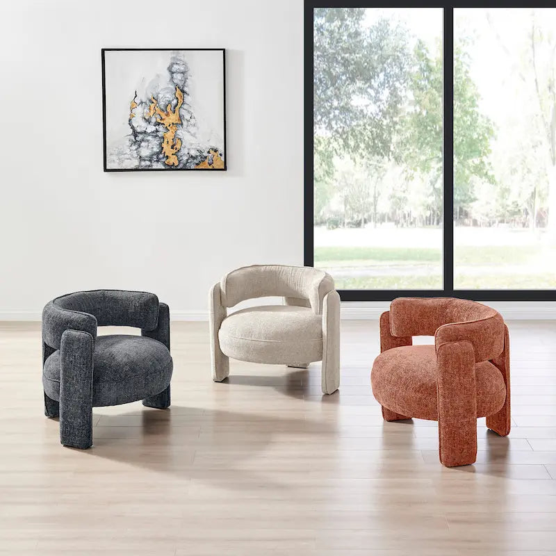 Curved Accent Arm Chair with Chenille Fabric and Round Low Seat