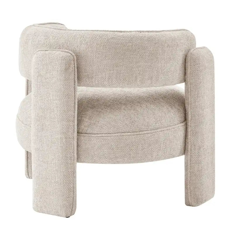 Curved Accent Arm Chair with Chenille Fabric and Round Low Seat