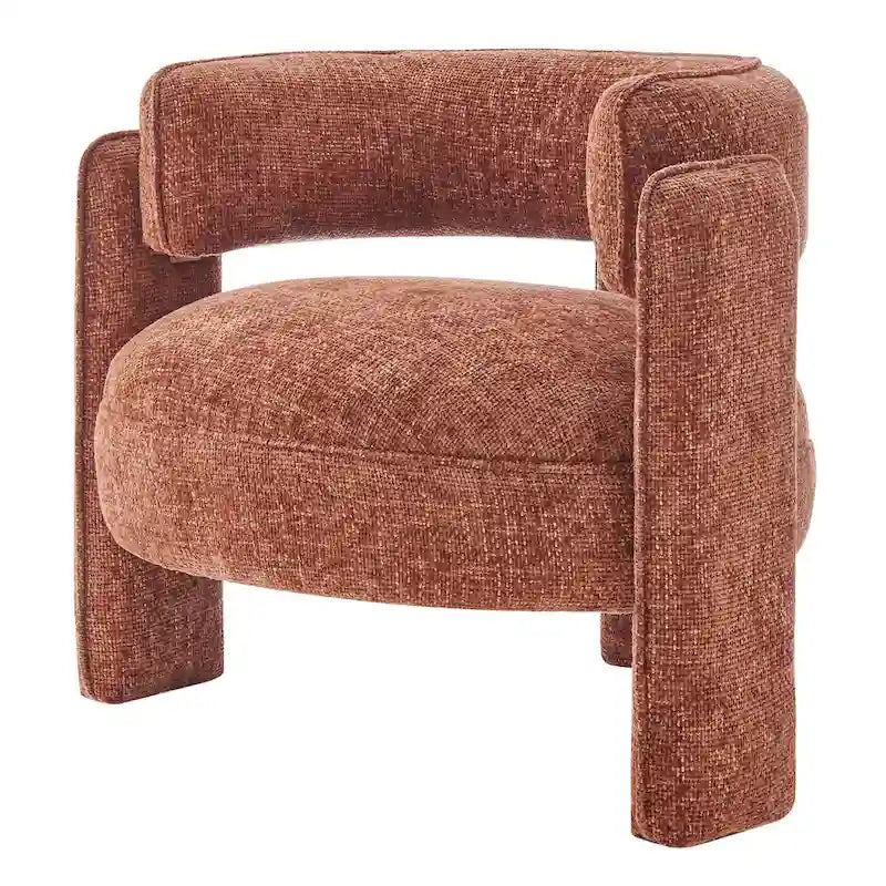 Curved Accent Arm Chair with Chenille Fabric and Round Low Seat