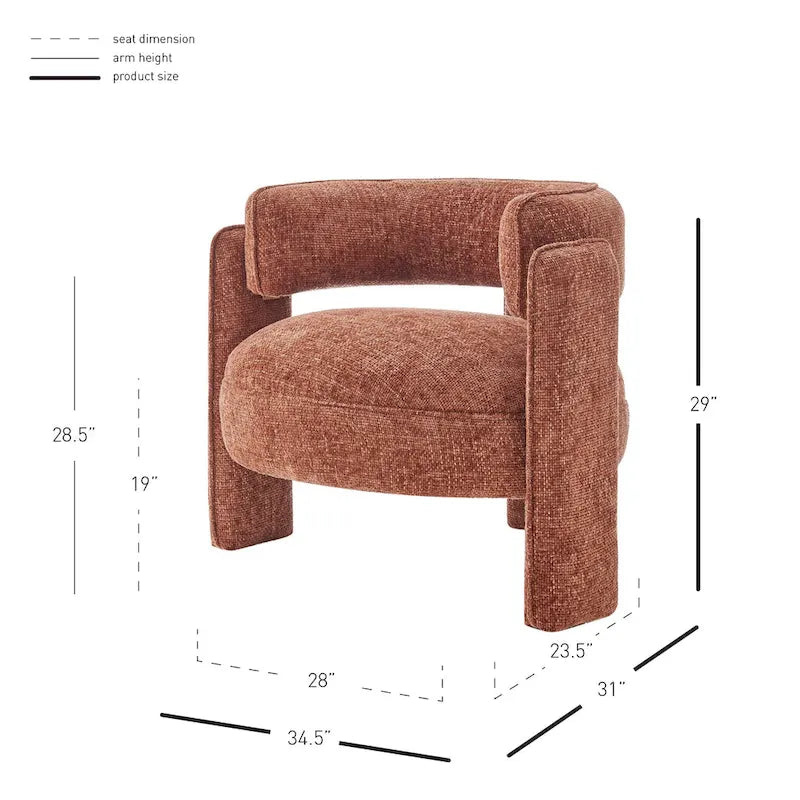 Curved Accent Arm Chair with Chenille Fabric and Round Low Seat