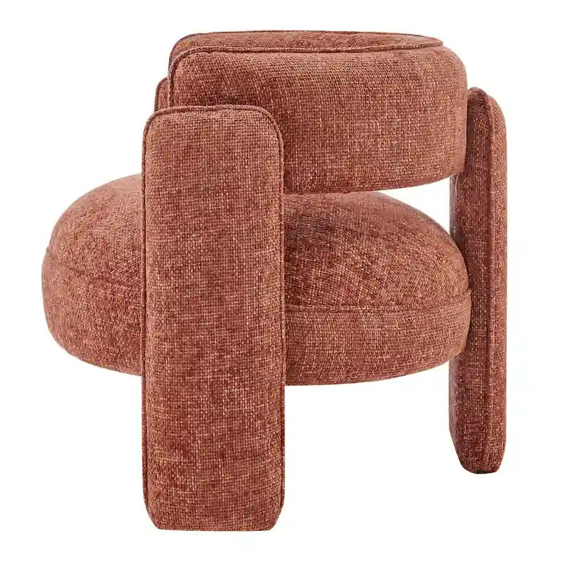 Curved Accent Arm Chair with Chenille Fabric and Round Low Seat