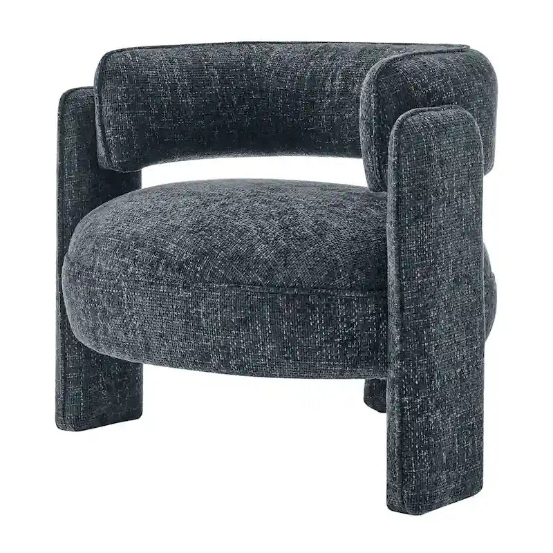 Curved Accent Arm Chair with Chenille Fabric and Round Low Seat