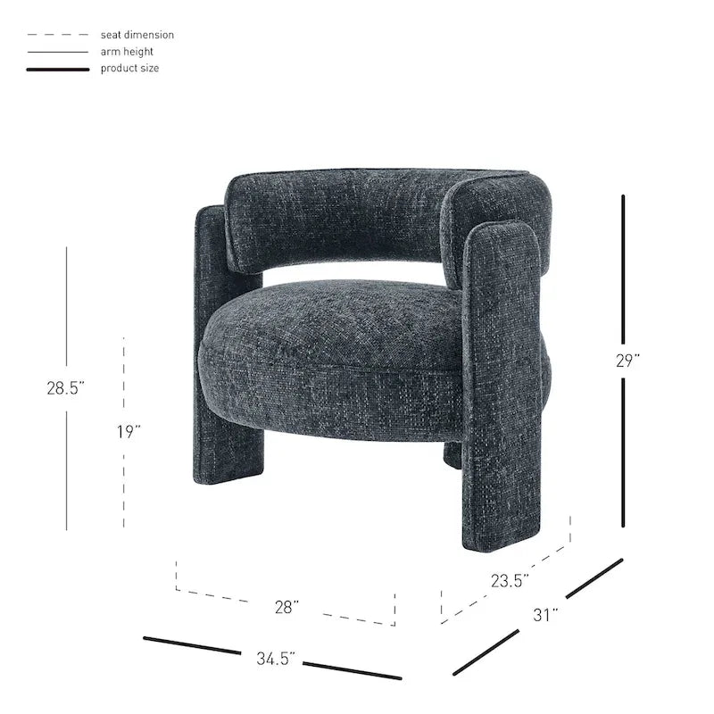 Curved Accent Arm Chair with Chenille Fabric and Round Low Seat