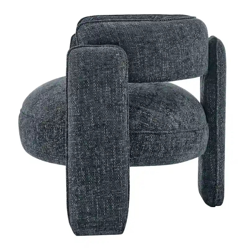 Curved Accent Arm Chair with Chenille Fabric and Round Low Seat