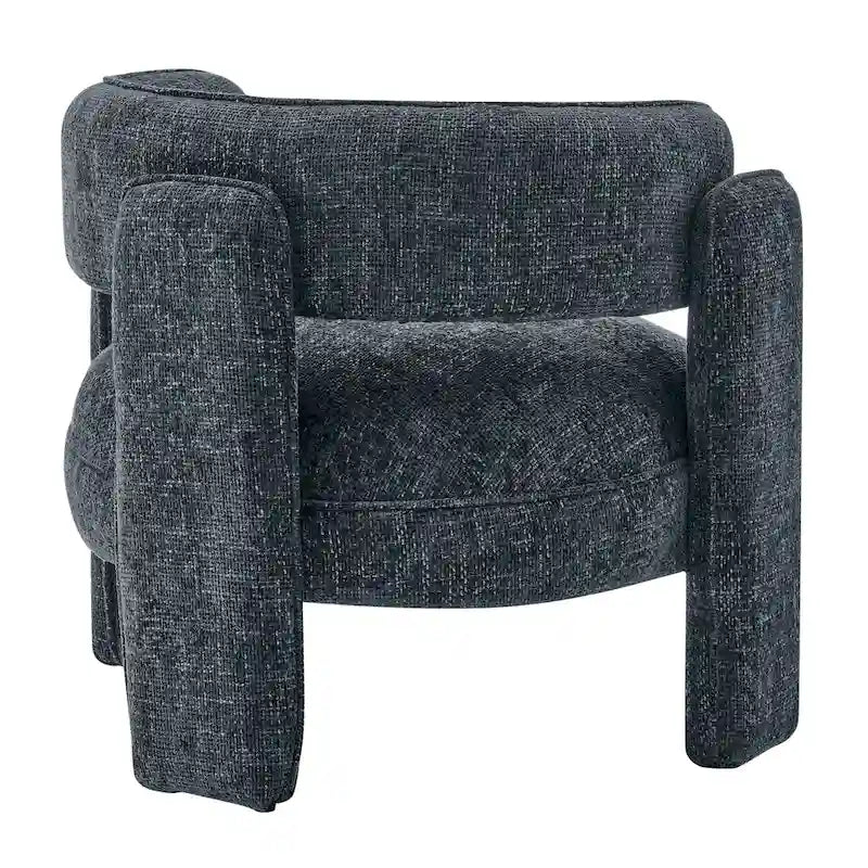Curved Accent Arm Chair with Chenille Fabric and Round Low Seat