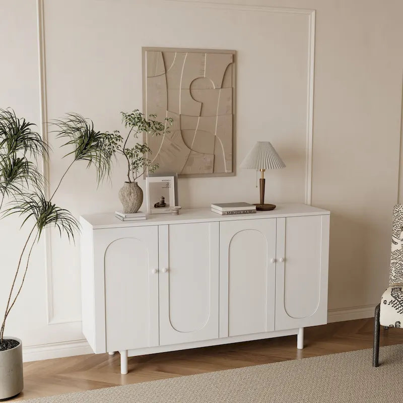 4-Door Intaglio Storage Cabinet with Pine Legs