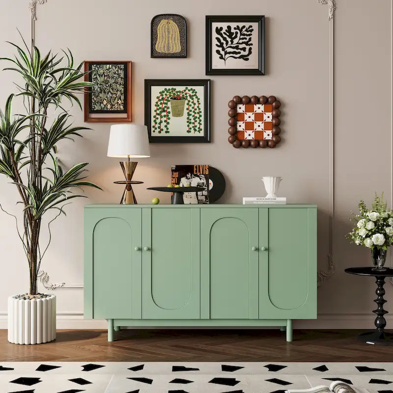 4-Door Intaglio Storage Cabinet with Pine Legs