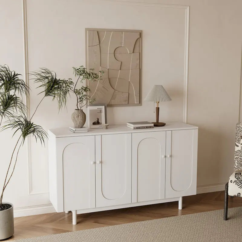 4-Door Intaglio Storage Cabinet with Pine Legs