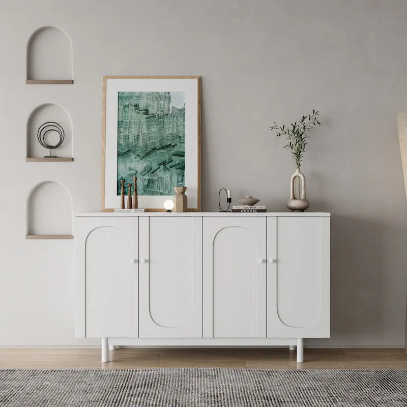 4-Door Intaglio Storage Cabinet with Pine Legs