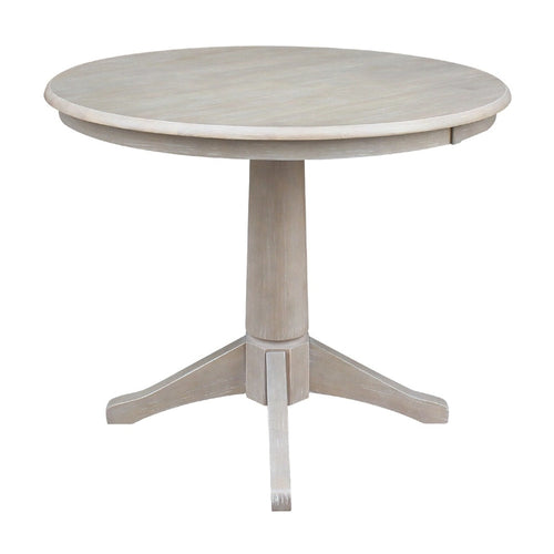 36 x 36 Inch Round Solid Wood Pedestal Dining Table in Washed Gray