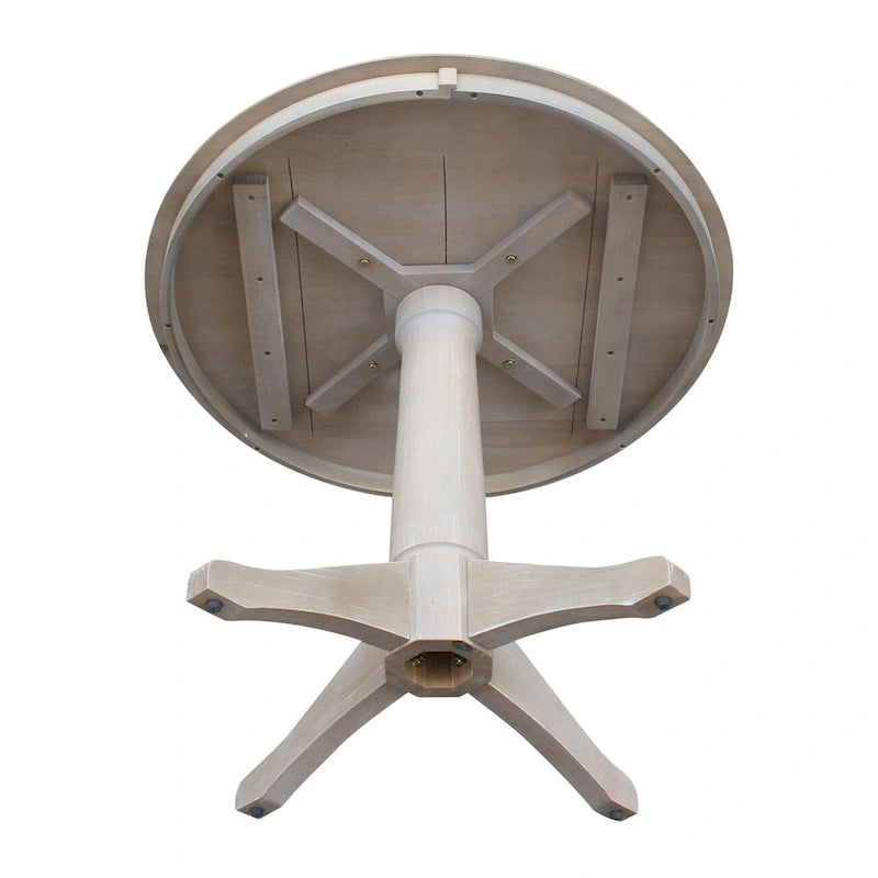 36 x 36 Inch Round Solid Wood Pedestal Dining Table in Washed Gray