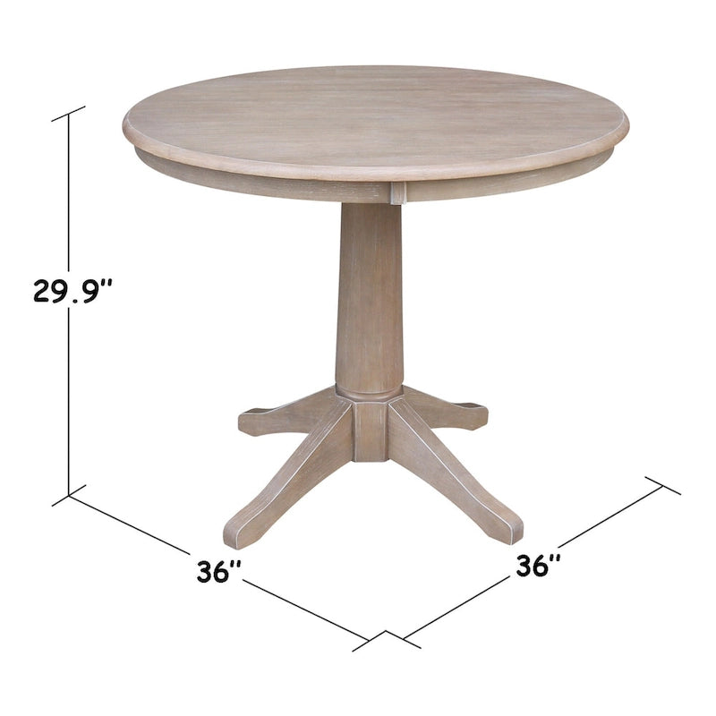 36 x 36 Inch Round Solid Wood Pedestal Dining Table in Washed Gray