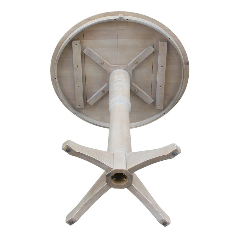 36 x 36 Inch Round Solid Wood Pedestal Dining Table in Washed Gray