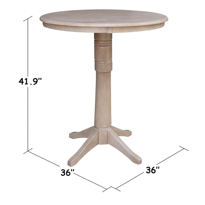 36 x 36 Inch Round Solid Wood Pedestal Dining Table in Washed Gray