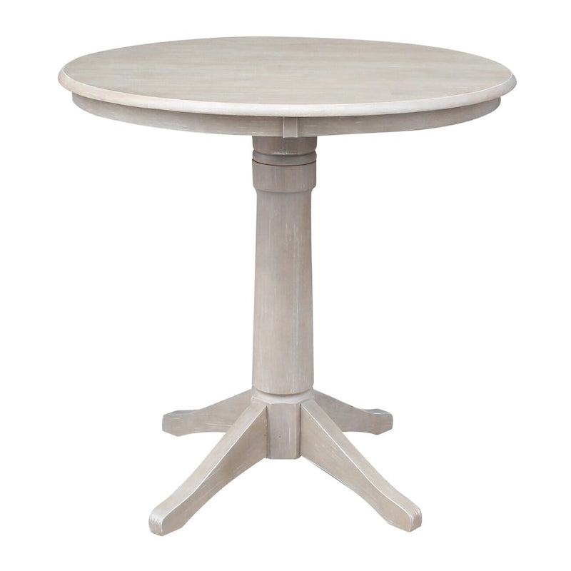 36 x 36 Inch Round Solid Wood Pedestal Dining Table in Washed Gray