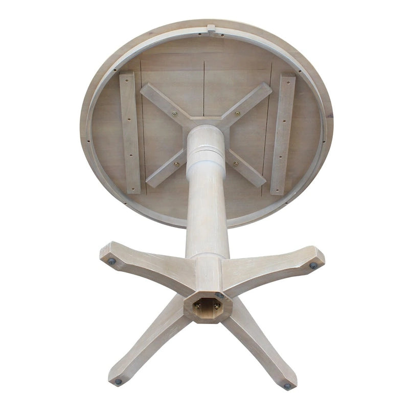 36 x 36 Inch Round Solid Wood Pedestal Dining Table in Washed Gray