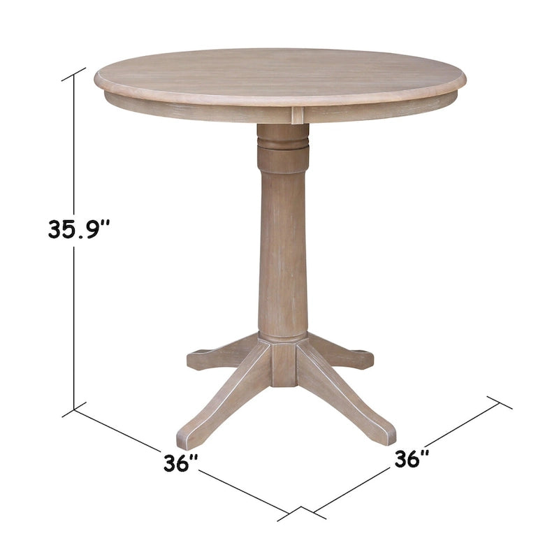 36 x 36 Inch Round Solid Wood Pedestal Dining Table in Washed Gray