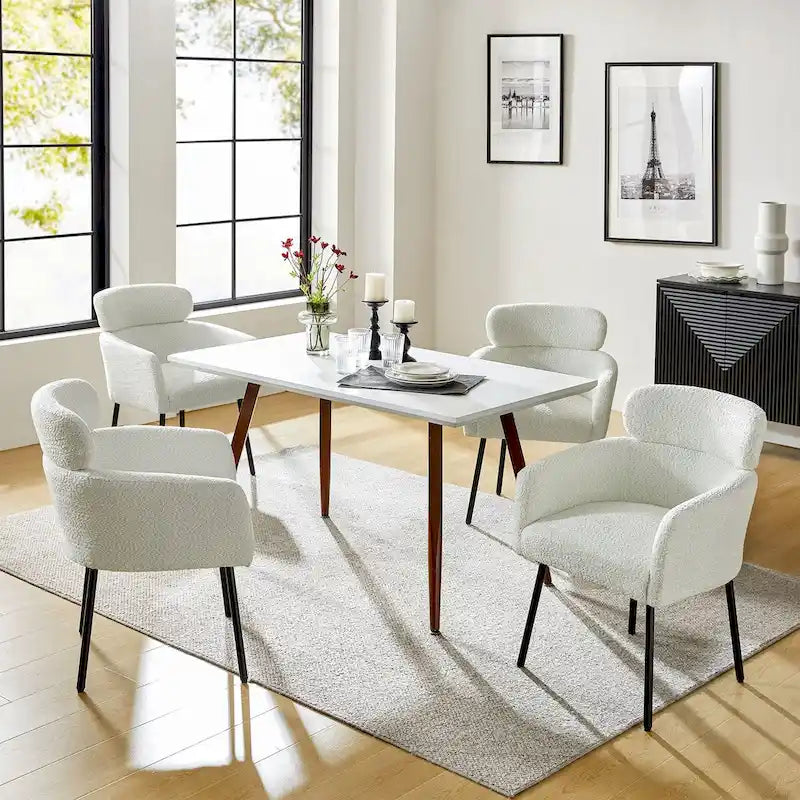 Modern Boucle Fabric Dining Chair with Metal Legs and Adjustable Feet, Set of 4