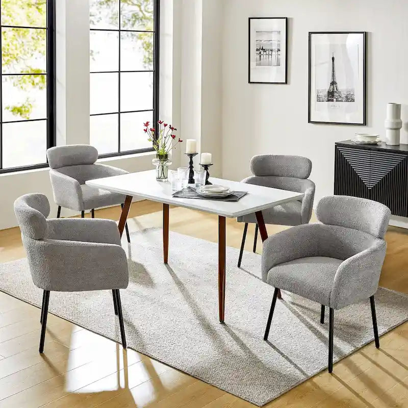 Modern Boucle Fabric Dining Chair with Metal Legs and Adjustable Feet, Set of 4