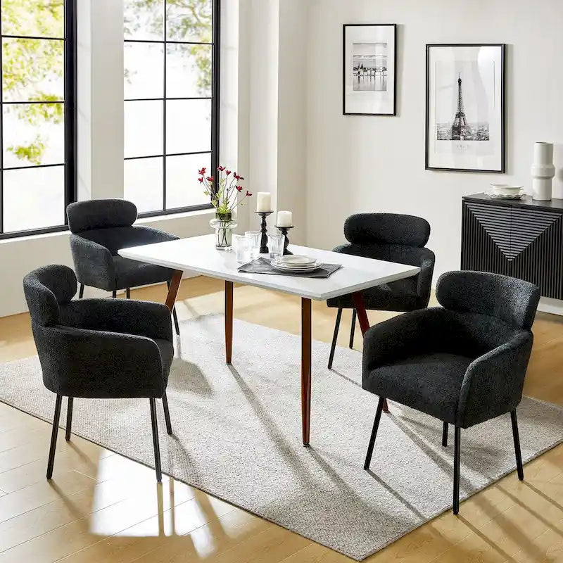 Modern Boucle Fabric Dining Chair with Metal Legs and Adjustable Feet, Set of 4