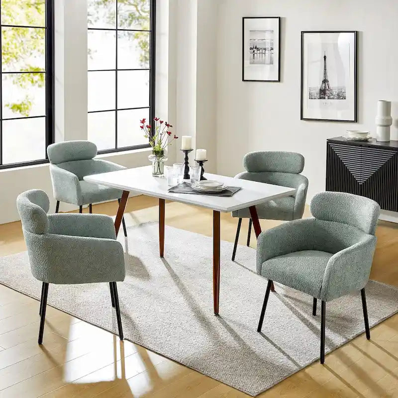 Modern Boucle Fabric Dining Chair with Metal Legs and Adjustable Feet, Set of 4