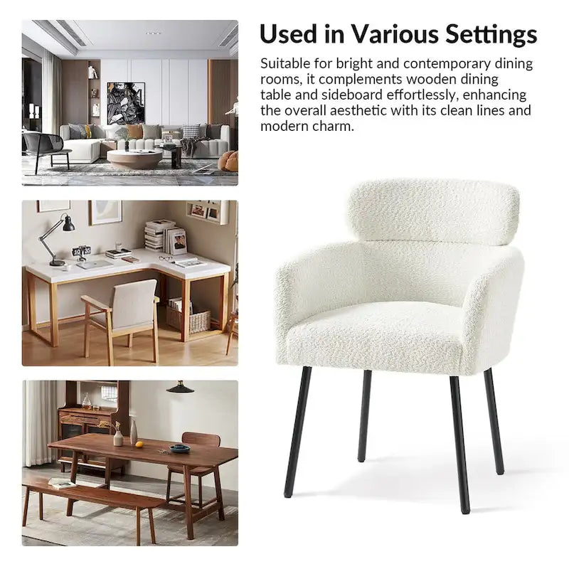 Modern Boucle Fabric Dining Chair with Metal Legs and Adjustable Feet, Set of 4