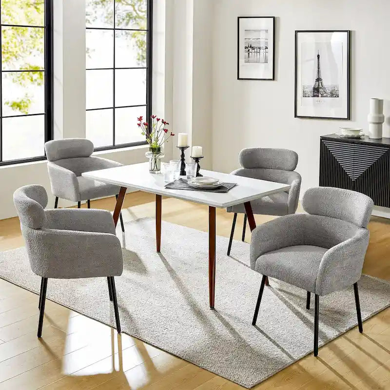 Modern Boucle Fabric Dining Chair with Metal Legs and Adjustable Feet, Set of 4