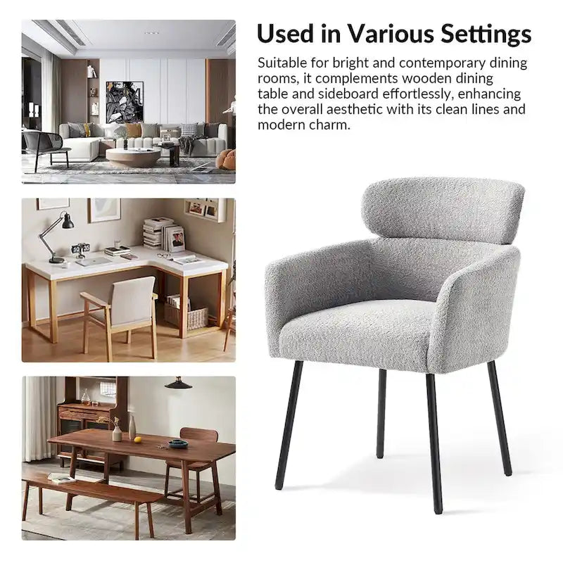 Modern Boucle Fabric Dining Chair with Metal Legs and Adjustable Feet, Set of 4