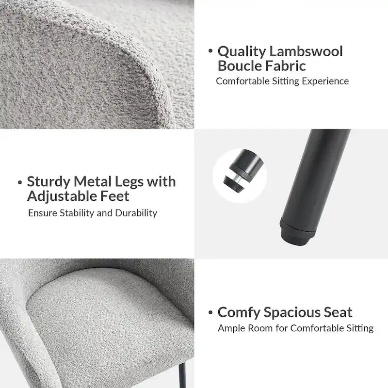 Modern Boucle Fabric Dining Chair with Metal Legs and Adjustable Feet, Set of 4