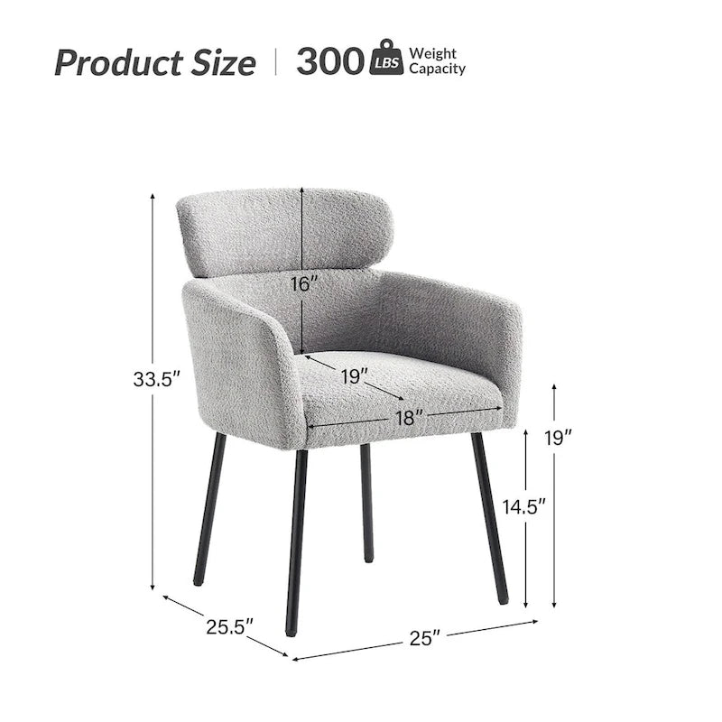 Modern Boucle Fabric Dining Chair with Metal Legs and Adjustable Feet, Set of 4