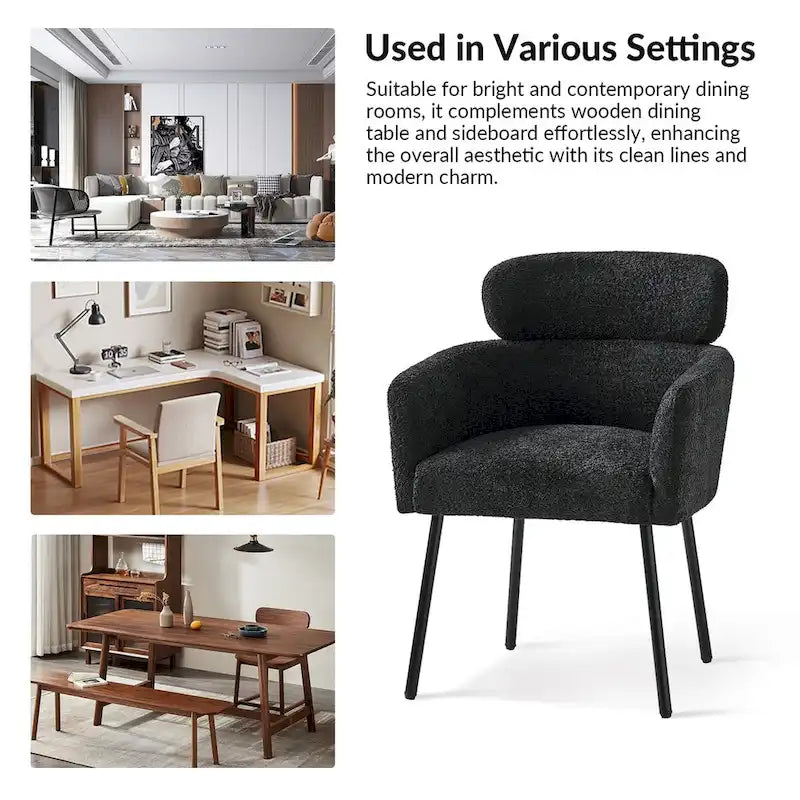 Modern Boucle Fabric Dining Chair with Metal Legs and Adjustable Feet, Set of 4