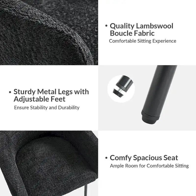 Modern Boucle Fabric Dining Chair with Metal Legs and Adjustable Feet, Set of 4