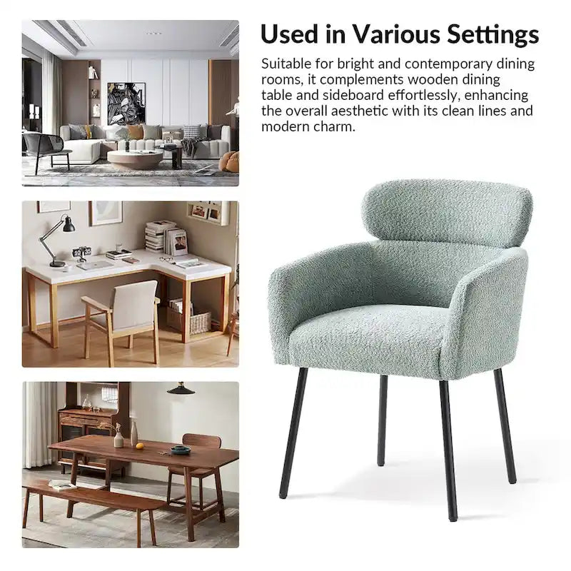 Modern Boucle Fabric Dining Chair with Metal Legs and Adjustable Feet, Set of 4