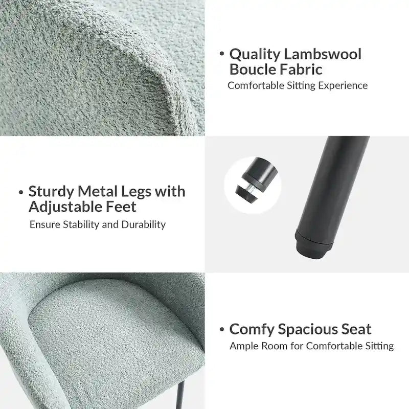Modern Boucle Fabric Dining Chair with Metal Legs and Adjustable Feet, Set of 4