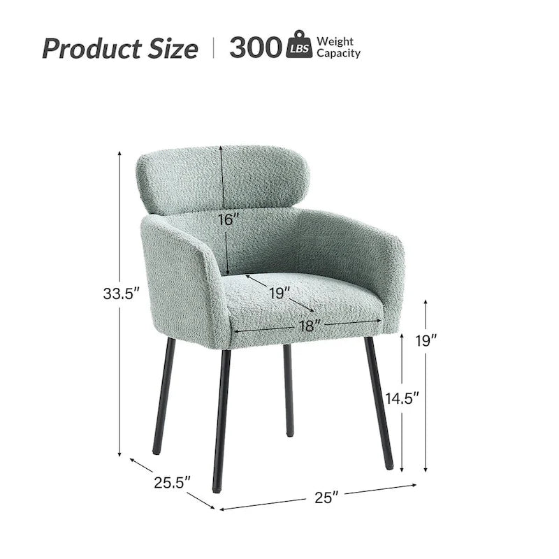 Modern Boucle Fabric Dining Chair with Metal Legs and Adjustable Feet, Set of 4