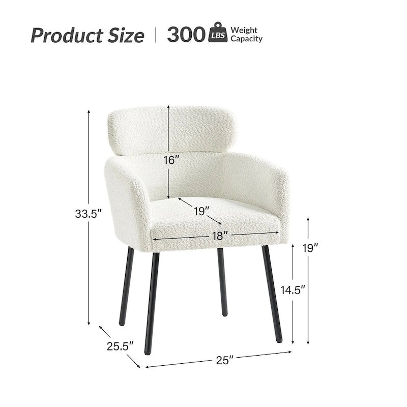 Modern Boucle Fabric Dining Chair with Metal Legs and Adjustable Feet, Set of 4