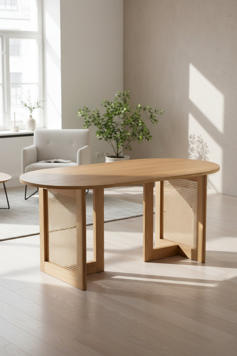 Oak Wood Double Pedestal Dining Table, Seats 4 to 6