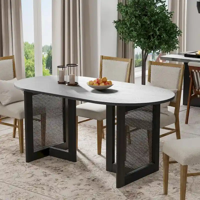 Oak Wood Double Pedestal Dining Table, Seats 4 to 6