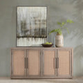 Solid Mango Wood Buffet Sideboard with Cane Door Panels and Adjustable Shelves