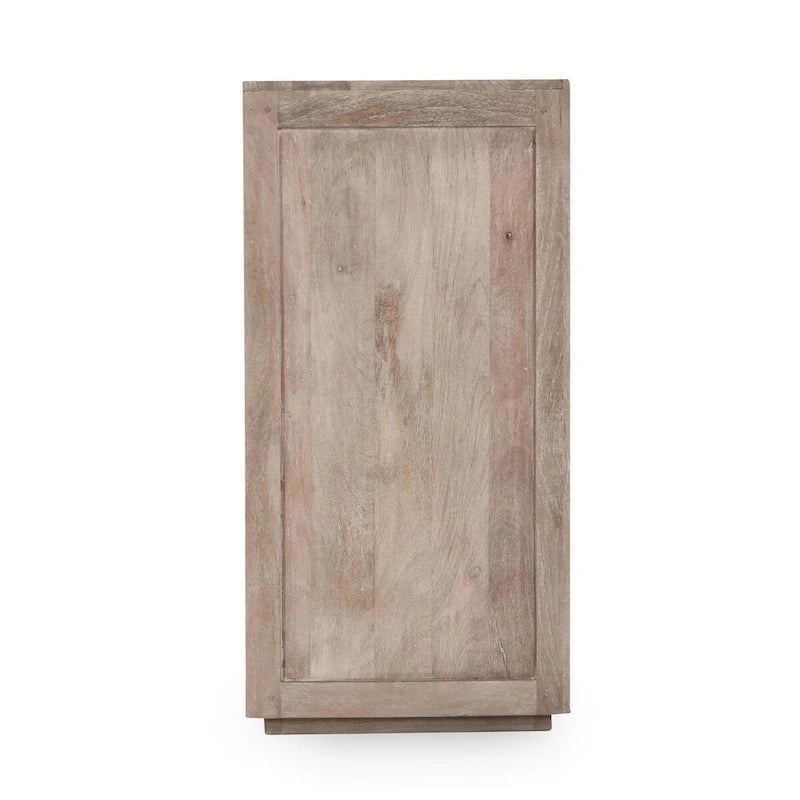 Solid Mango Wood Buffet Sideboard with Cane Door Panels and Adjustable Shelves