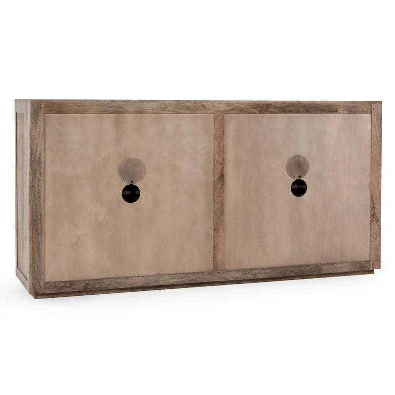 Solid Mango Wood Buffet Sideboard with Cane Door Panels and Adjustable Shelves