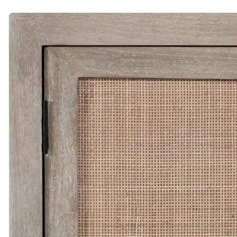 Solid Mango Wood Buffet Sideboard with Cane Door Panels and Adjustable Shelves