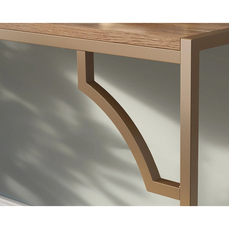 Writing Desk with Glass Shelf, Metal Frame and Satin Gold Finish