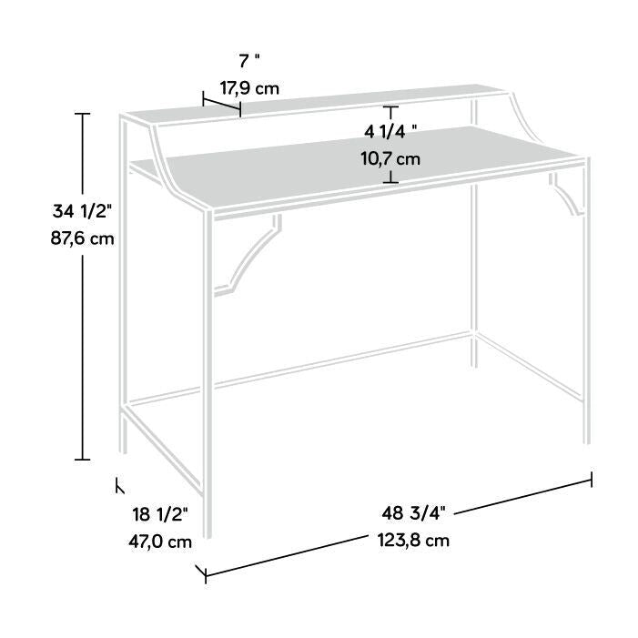 Writing Desk with Glass Shelf, Metal Frame and Satin Gold Finish